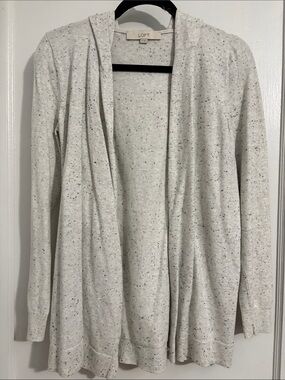 LOFT Gray Flecked Open-Front Hooded Cardigan